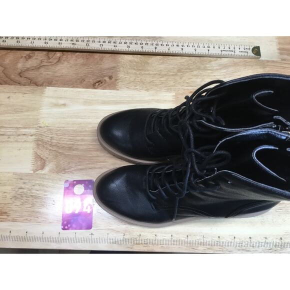 DV Dolce Vita Jaycob Booties Women's Black Leather Lug Sole Lace-Up Round Toe - Picture 5 of 7